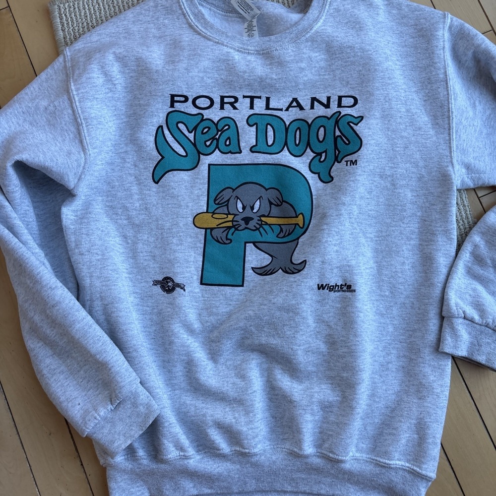 Vintage Portland Sea Dogs Maine Sweatshirt XL Gray Crewneck Youth Baseball - Picture 2 of 11